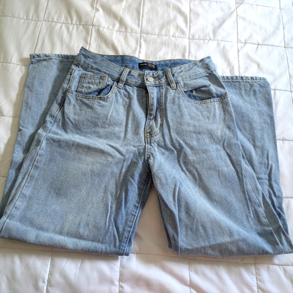 Wide Leg Shein Heavy Cotton Light Wash Jeans